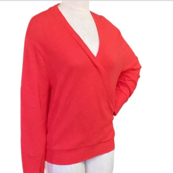 J. Crew Cotton Lightweight Faux Wrap Surplice Knit Top L Red 145K - Picture 2 of 8